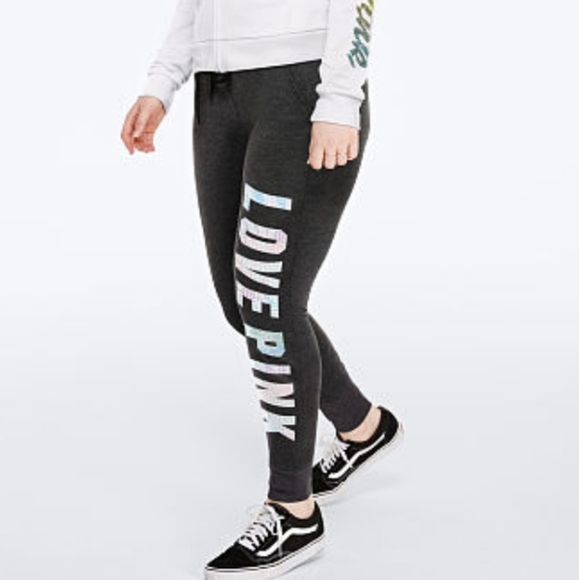 Victoria's Secret PINK Sequin Bling Rhinestone Crystal Skinny Jogger DrawcordNWT - Picture 3 of 16